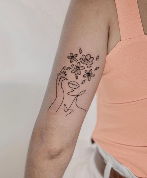 Meet Me In Wonderland Tattoo, Growth Tatoos Tattoo Ideas, Flower Bunches Tattoo, Tattoo Behind Knee, I Am More Than The Thoughts Tattoo, Still Growing Tattoos For Women, Still Growing Tattoo Ideas, Body With Flower Head Tattoo, Flowers Growing Out Of Head Tattoo