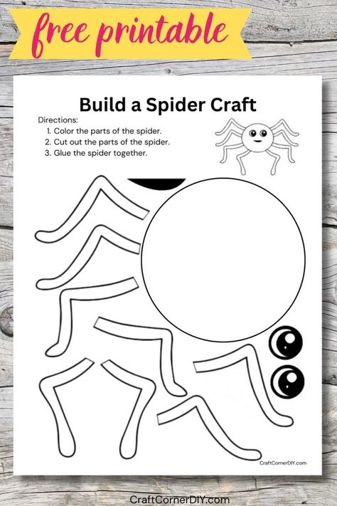 Build a Spider Craft: Free Printable | Craft Corner DIY Thanksgiving Crafts Easy, Spider Craft For Kids, Cute Halloween Crafts, Simple Halloween Crafts, Spider Template, Halloween Spider Craft, Bat Crafts, Quick Halloween Crafts, Halloween Crafts For Kids To Make