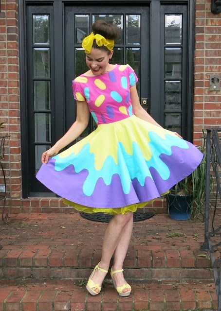 Cassie Stephens: DIY: Ice Cream with Sprinkles Dress Ice Cream Costume, Ice Cream With Sprinkles, Ice Cream Dress, Art Teacher Outfits, Knitting Baby Girl, Circle Skirt Pattern, Cassie Stephens, Teacher Wear, Outfit Photos