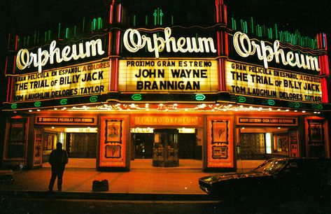 https://flic.kr/p/EFRYod | Orpheum Theater Vintage Neon Sign Movie Marquee | Orpheum theater neon signage. A vintage movie marquee from an old folder of photos I came across. Don't know who took the pictures or remember where they came from, but they sure look nice. Old Theater Aesthetic, Movie Theater Pictures, Movie Theater Sign, Old Movie Theater, Marquee Theater, Theater Aesthetic, Theater Marquee, Movie Theater Aesthetic, Orpheum Theater