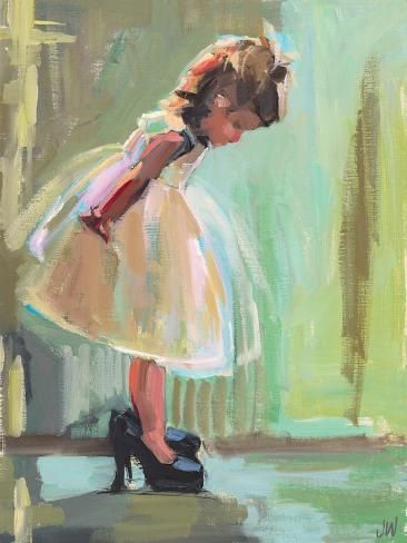 size: 12x9in Art Print: Mom's Shoes by Jenny Westenhofer : Motherly Love Art, Jenny Westenhofer, Painting Idea For Mom, Mom Watercolor Paintings, Big Sister Art, Paintings About Growing Up, Father Daughter Art, Mom And Daughter Painting, People Celebrating