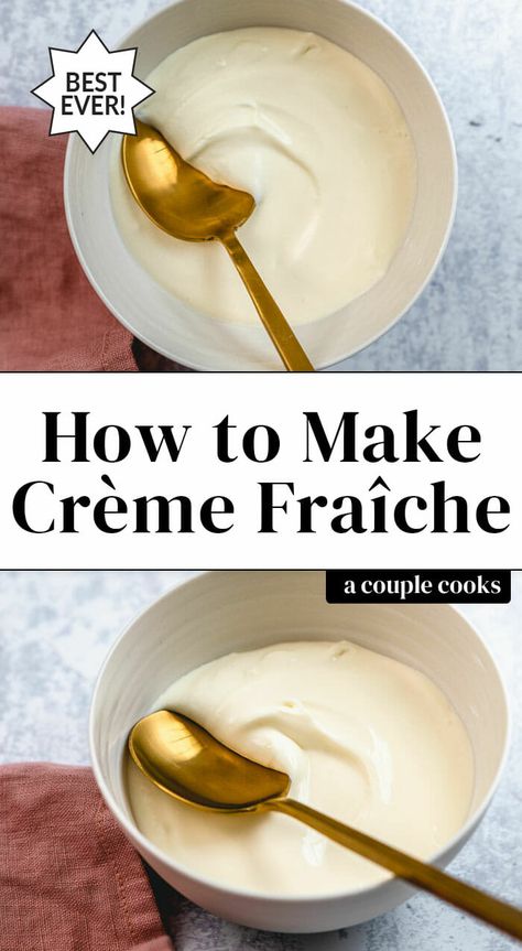 Creme Fraiche Recipe, Creme Fraiche Recipes, Creamy Sauces, Cheese Recipes Homemade, Make Sour Cream, Homemade Nut Butter, Homemade Sour Cream, Diy Mixes, Vegetarian Cookbook