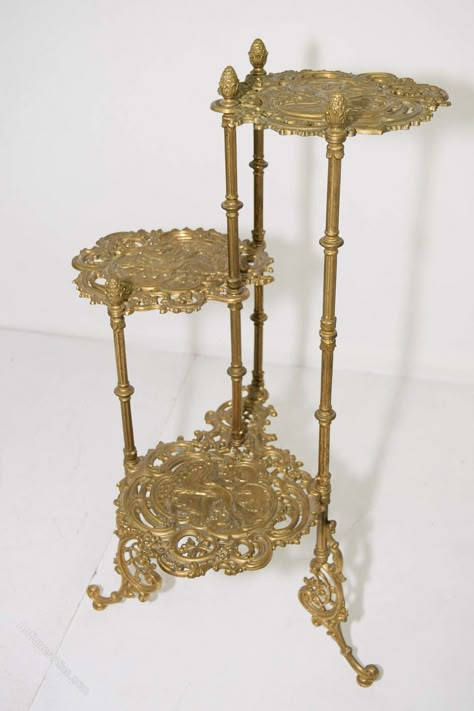 Three Tier Plant Stand, Bad Room Ideas, Tier Plant Stand, Victorian Room, Vintage Brass Decor, Fairytale House, Bird In Flight, Cute Furniture, Flower Stand