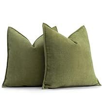 Green Throw Pillows Bedroom, Olive Green Bedroom, Olive Green Bedrooms, Olive Green Pillow, Farmhouse Couch, Green Bedroom Design, Green Pillows Decorative, Charming Aesthetic, Chenille Throw Pillows