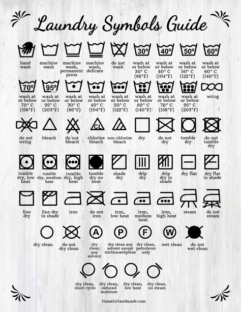 Print off this handy cheat sheet to decipher laundry symbols and learn how to care for your clothes. Knowing how to properly launder your clothes can help them last longer. Plus, you'll avoid any embarrassing mishaps (like shrinking your favorite sweater). Happy laundering! Laundromat Aesthetic, Laundry Symbols Printable, Cleaning Symbols, Aesthetic Laundry, Laundry Care Symbols, Washing Symbols, Laundry Schedule, Laundry Icons, Laundry Sorting