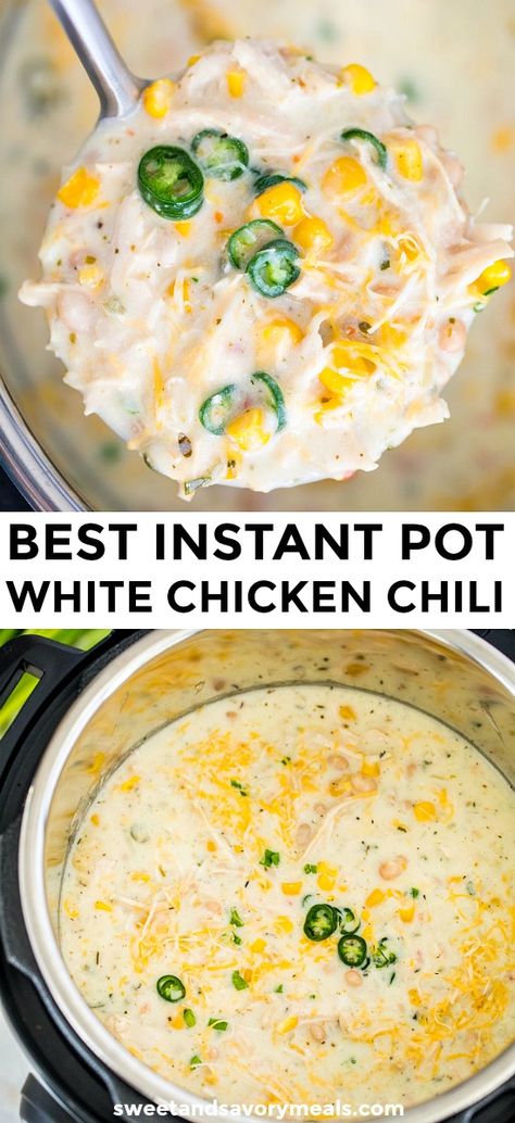 Instant Pot White Chicken Chili is one of our favorite pressure cooker recipes! It is a hearty meal that is made in a fraction of the time compared to the traditional version. #instantpot #pressurecooker #sweetandsavorymeals #whitechili #chili #chickenfoodrecipes Instant Pot White Chicken Chili, Instant Pot Soup, Hearty Meal, White Chicken Chili, Instant Pot Dinner Recipes, Easy Instant Pot Recipes, White Chicken, Healthy Family, Instant Pot Pressure Cooker