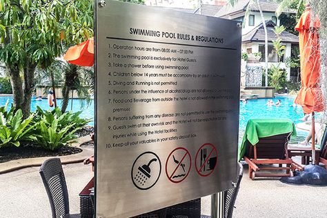 Swimming Pool Acid Etching Sign Swimming Pool Signage, Spa Signage, Swimming Pool Rules, Pool Rules Sign, Swimming Pool Signs, Signage Board, Signs Design, Pool Rules, Signage Signs