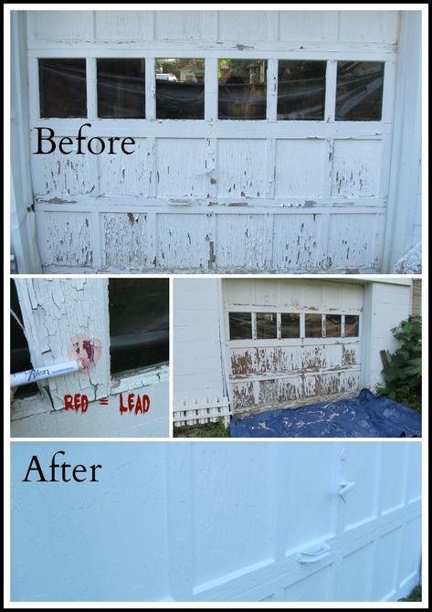 How a homeowner can deal with lead based paint on an out building.  Taking the right precautions, you can do it yourself safely and up to code. Wooden Garage Door Makeover, Repaint Garage Door, Wood Garage Door Makeover, Old Garage Door Makeover, Workshop Makeover, Garage Door Update, Door Update, Paint Pallets, Out Building