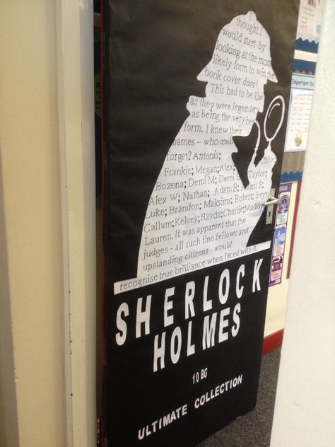 Sherlock Holmes Door Sherlock Holmes Decorations, Sherlock Party, Earth Science Classroom, Lion Witch Wardrobe, Detective Theme, Sherlock Holmes Book, Viking Party, Classroom Boards, Fall Classroom Decorations