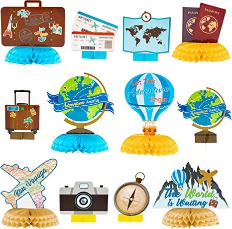 Adventure Awaits Party, Travel Theme Party Decorations, Kids Party Centerpieces, Bon Voyage Party, Around The World Theme, Adventure Decor, Fest Temaer, Travel Party Theme, Adventure Party