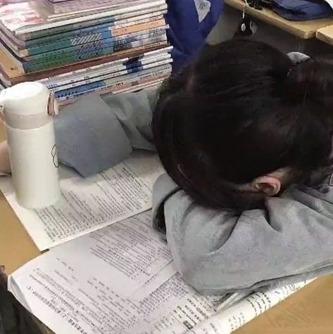 A Girl, Desk, Books