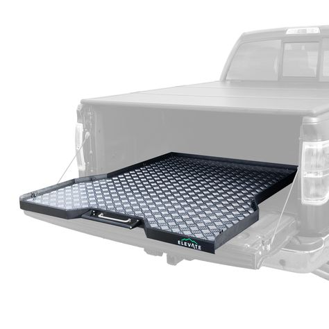 PRICES MAY VARY. Carbon steel base and embossed aluminum surface 51.75" W x 57.25" L x 4.25" H; 980 lb. weight capacity 1.125" side wall to prevent items falling off the surface Easy function handle to allow tray to slide in and out of truck bed with ease; Three stopping positions: Stowed, midway and fully open Contractors can use it to store things as part of a two-tier system, or as a single extendable system Designed for heavy-duty truck bed cargo management, the Elevate Outdoor Truck Bed Tra Milwaukee Tool Box Ideas, Truck Bed Organizer, Truck Bed Slide, Toyota Tacoma Access Cab, Truck Bed Organization, Truck Bed Tent, Truck Accessories Ford, Bed Slide, Pickup Truck Accessories