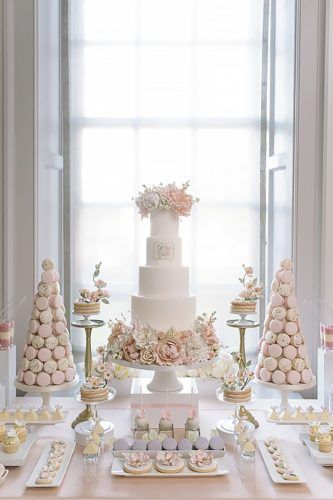 From Vintage To Modern Wedding Dessert Table Ideas ★ See more: https://www.weddingforward.com/wedding-dessert-table-ideas-vintage-modern/7 حفل توديع العزوبية, Dessert Bar Wedding, Wedding Sweets, Wedding Cake Table, Wedding Dessert Table, Unique Desserts, Wedding Dessert, Dessert Buffet, Dessert Bar