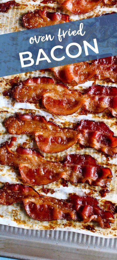 Oven Fried Bacon is the easiest way to make crispy, perfectly cooked bacon every time. When you bake bacon, there's less mess, less fuss, and all of the deliciousness! Oven Fried Bacon, Air Fry Bacon, Bake Bacon, Oven Cooked Bacon, Fried Bacon, Perfect Bacon, Oven Baked Bacon, Applewood Bacon, Bacon Fries