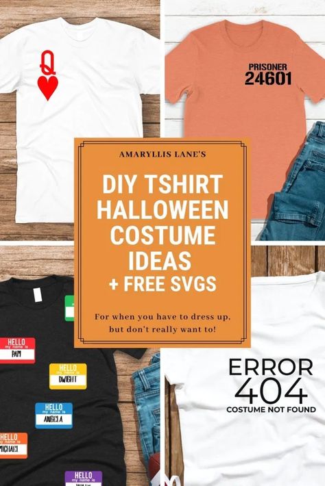 Cricut Halloween Costume Ideas, T Shirt Halloween Costumes Diy, Halloween Tshirt Diy, Easy Adult Halloween Costumes, Tshirt Halloween Costumes, Halloween Customer, Diy Halloween Shirts, Mom Costumes, Diy Tshirt