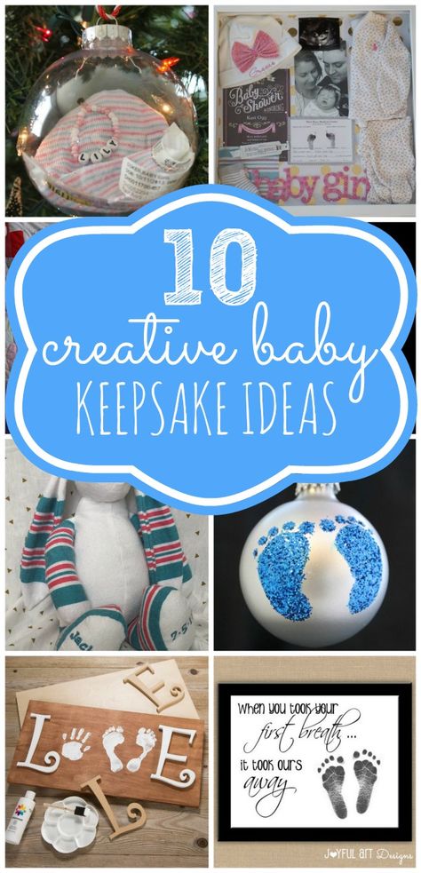 10 Creative Baby Keepsake Ideas on Pretty My Party #baby #babykeepsakes #keepsakeideas Baby Keepsake Ideas, Newborn Crafts, Baby Memorabilia, Keepsake Ideas, Footprint Keepsake, Keepsake Baby Gifts, Keepsake Crafts, Baby Keepsake Box, Baby Keepsakes