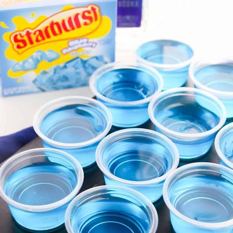 Starburst Jello Shots Recipe, Blue Raspberry Jello Shots, Jello Shots Halloween, Starburst Jello Shots, Raspberry Jello Shots, Jello Shots Recipe, Raspberry Jello, Jello Shot Cups, Halloween Jello Shots