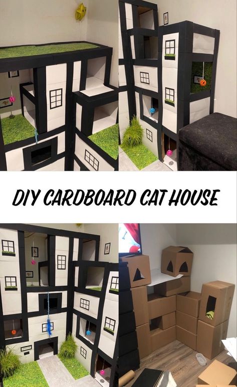 Diy Cat Mansion, Cat Tree From Cardboard Boxes, Cat Forts Cardboard Boxes, Cat Tower Cardboard, Cat Castle Diy Cardboard Boxes, Diy Cat Box House, Cardboard Box Cat House, Cardboard Box Cat House Diy, Homemade Cat House