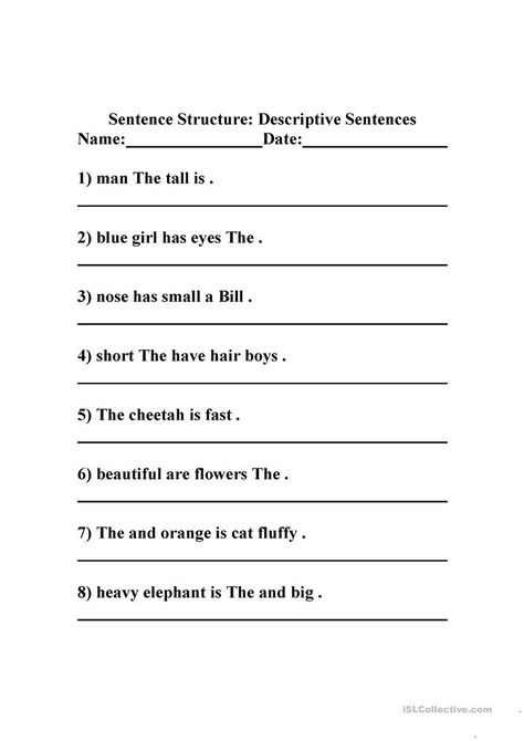 Scrambled Sentences Worksheet, Sentence Structure Activities, Simple Sentence Structure, 4th Grade Reading Worksheets, Sentence Building Worksheets, Writing Sentences Worksheets, Jumbled Words, Punctuation Worksheets, First Grade Reading Comprehension