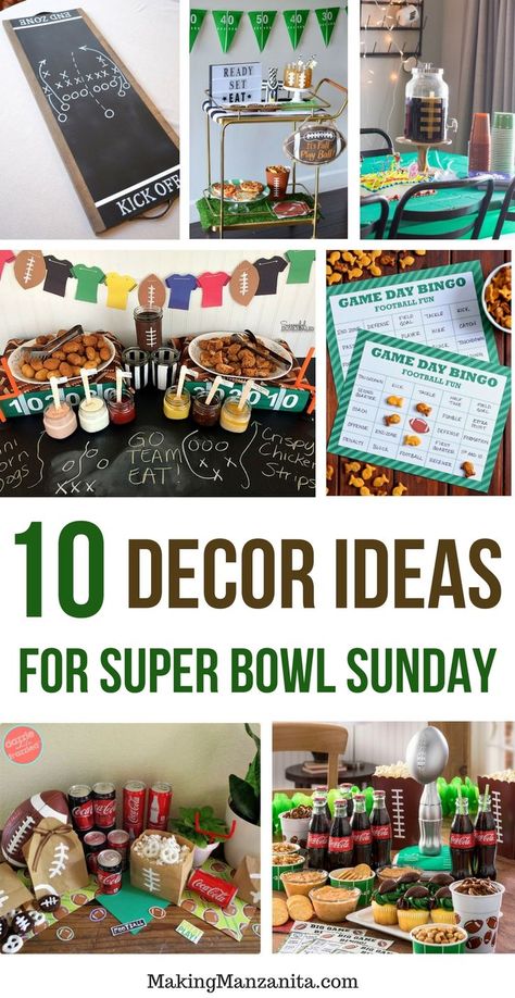 10 Decor Ideas for Super Bowl Sunday | 10 Simple Tutorials | How to make DIY Easy Super Bowl Decorations | Creative Printable Games (like Bingo Cards) for Football Party | Football Themed Party Projects like Tablescape | Football Serving Tray | Football Snack Bags | Decorated Bar Cart | DIY Trophy for Winner Super Bowl Party Set Up, Football Party Tablescape, Super Bowl Set Up, Simple Super Bowl Decorations, Super Bowl Party Decorations Diy Simple, Superbowl Party Decorations Printable, Superbowl Diy Decorations, Super Bowl 2024 Party, Super Bowl Tablescape