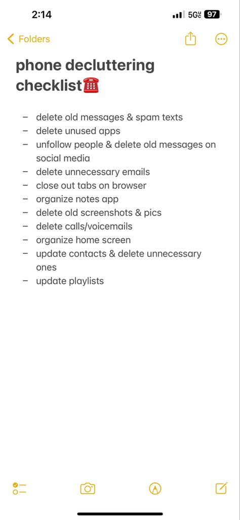 Social Media Declutter Checklist, Phone Reset Checklist, How To Declutter Your Phone, Deep Clean Phone, Phone Clean Out, Phone Glow Up Checklist, How To Give Ur Phone A Glow Up, Declutter Pictures, Phone Declutter Checklist