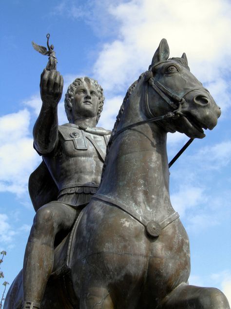 Alexander the Great Statue by Hellenicfighter on DeviantArt - Macedonia, the ancient kingdom of Greece Winged Statue, Alexander The Great Statue, Ancient Alexandria, Greek Pantheon, Equestrian Statue, The Great, Greek History, Egypt History, Horse Sculpture