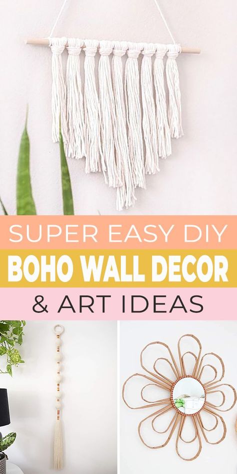 Make your own Boho wall art, and save tons of money! So let’s make some Boho wall decor! Check out these ideas and DIY projects! Full tutorials with step by step directions and photos. Yarn and macarme wall art and more ideas! Boho Painting Ideas, Diy Boho Wall Decor, Boho Crafts Diy Decor, Boho Yarn, Boho Macrame Wall Hanging, Rainbow Wall Decor, Boho Crafts Diy, Diy Boho Decor, Yarn Wall Art