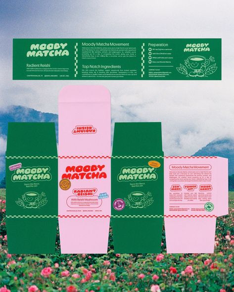 Conceptual matcha packaging! Fun fact I’m not a matcha drinker or coffee drinker – for some reason caffeine makes me sleepy 🤨 And ngl I think matcha kind of tastes like dirt lol. But matcha, tea, and coffee packaging are always designed so nicely and I love looking at matcha packaging in shops for inspo. Anyway, here’s Moody Matcha! 🍵🌀 #graphicdesign #packagingdesign #photoshopartist #illustrator #designdaily Packaging Design Inspiration Food, Pistachio Branding, Matcha Packaging Design, Drink Package Design, Matcha Branding Design, Matcha Packaging Design Creative, Cool Packaging Design, Matcha Brand Identity, Matcha Packaging