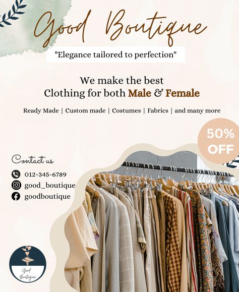 Boutique shop poster design using @canva ----------------------------------------- If you find this helpful Follow @abidesigner03 To get more Canva related content Make sure you don't forget to ->Like ->Comment ->Share ->Save Business inquiries 1)Fiverr account link : https://www.fiverr.com/abi_designer03/design-anything-in-canva-for-your-social-media-posts 2)Email : abidesigner03@gmail.com Boutique Caption Ideas, Clothes Shop Poster Design, Boutique Board Design Ideas, Boutique Poster Design Ideas, Cloth Poster Design, Poster For Clothing Brand, Fabric Social Media Post, Clothing Post Ideas, Dress Poster Design