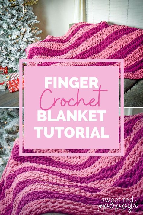 Photo of a pink crochet blanket Finger Crochet Blanket, Finger Looping, Super Chunky Crochet Blanket, Poppy Crafts, Finger Knitting Blankets, Sew Blankets, Crochet Baby Blanket Tutorial, Sweet Red Poppy, Knitting Blankets