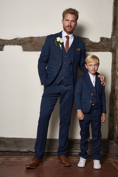 Matching Father & Son | Men’s MAX Royal Blue Three Piece Suit Wedding Suits Men Blue, Blue Three Piece Suit, Navy Suit Wedding, Wedding Groomsmen Attire, Wedding Tux, Royal Blue Suit, Mens Wedding Attire, Blue Suit Men, Groom Wedding Attire