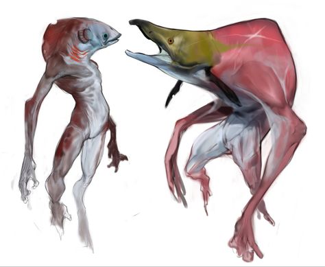 Fish People Character Design, Carnivore Animals, Mutated Animals, Creature Design Concept, Fish People, Character Design Cartoon, Sockeye Salmon, Alien Design, Alien Concept