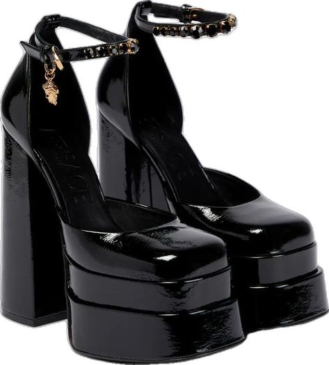 Medusa Aevitas Platform, Black Strap Heels, Dr Shoes, Donatella Versace, Fancy Shoes, Cute Heels, Aesthetic Shoes, Swag Shoes, Patent Leather Heels