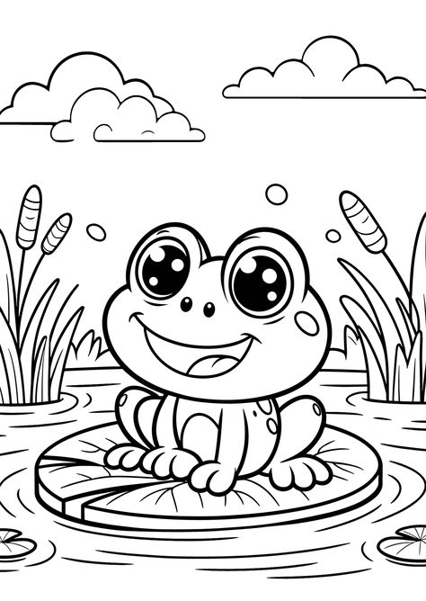 Cartoon Frog On Lily Pad Coloring Page Frog Colouring Sheet, Cute Frog Coloring Pages, Cartoon Coloring, Frog Coloring, Free Coloring Pages For Kids, Colouring Pages For Kids, Frog Coloring Pages, Free Kids Coloring Pages, Frog Drawing