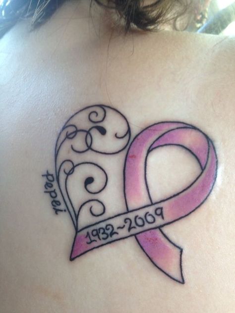 My tattoo; a tribute to my grandfather who died of pancreatic ... Tattoos For Grandma, Memorial Tattoo Quotes, Rip Tattoo, Remembrance Tattoos, Ribbon Tattoos, Inspiration Tattoos, Tattoos Skull, Dad Tattoos, Memorial Tattoo