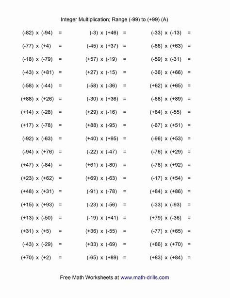 Multiplying and Dividing Integers Worksheet Best Of Multiplying Integers Range 99 to 99 A Multiplication Of Integers, Adding Integers Worksheet, Subtracting Integers Worksheet, Multiplying Integers, Negative Numbers Worksheet, Multiplying And Dividing Integers, 7th Grade Math Worksheets, Math Fractions Worksheets, Dividing Integers