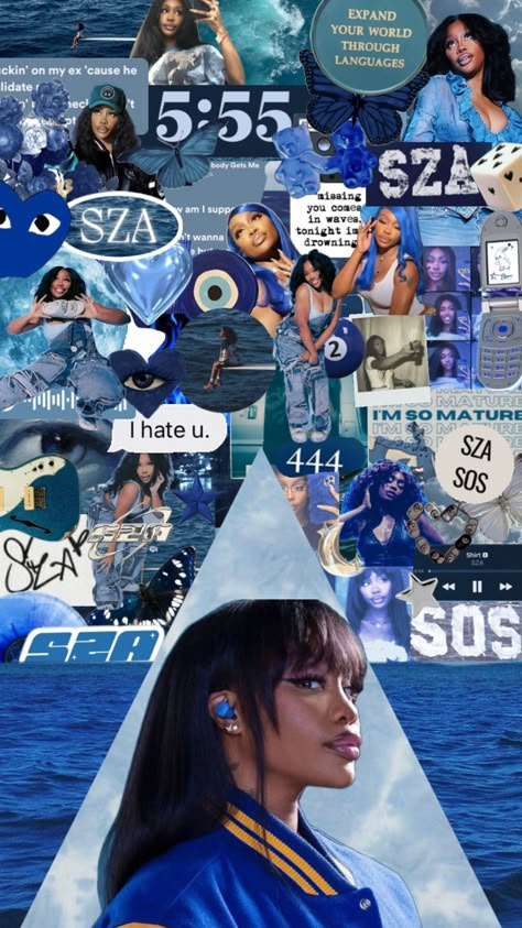 Sza Birthday, Sza Aesthetic Wallpaper Blue, Sza Snooze, Sza Core, Sza Wallpapers, Sza Aesthetic Wallpaper, Sza Collage Wallpaper, Sza Collage, Sza Songs