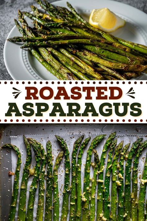 This oven-roasted asparagus is tender, crispy, and delicious! After 15 minutes in the oven, you'll have a perfect, healthy side dish. Garlic Roasted Asparagus, Asparagus Side Dish, Ways To Cook Asparagus, Asparagus Recipes Roasted, Can Chicken Recipes, Oven Roasted Asparagus, Quick Side Dishes, Meatless Recipes, Baked Asparagus