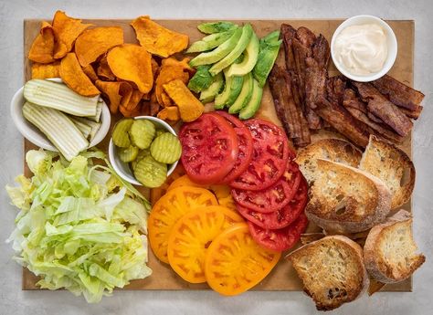 Blt Charcuterie Board, Blt Board, Anadama Bread, Lunch Board, Board Recipes, Diy Lunch, Red Leaf Lettuce, Mustard Pickles, House Guests