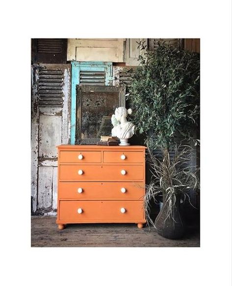 Annie Sloan Stockist Louisa Grace Interiors in Surrey painted this chest of drawers with Chalk Paint® in Barcelona Orange. Orange Chalk Painted Furniture, Barcelona Orange Chalk Paint Furniture, Orange And White Dresser, Orange Painted Furniture, Coral Chest Of Drawers, Orange Chest Of Drawers, Upcycled Chest Of Drawers, Orange Furniture, Chalk Paint Wax