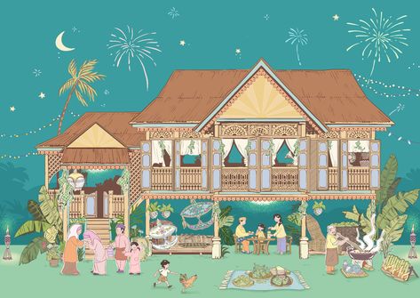 Raya Project 2022 For Bingka KL on Behance Lemang Raya Illustration, Hari Raya Cartoon, Hari Raya Illustration, Iftar Poster, Raya Illustration, Ramadan 2025, Poster Ramadhan, Raya Haji, Eid Card Designs