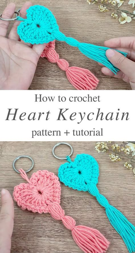 Crochet Car Charm, Crocheted Keychains, Crochet Heart Keychain, Crochet Keychains, Crochet Hearts, Crochet Heart Pattern, Keychain Pattern, Winter Crochet, Crochet Keychain Pattern