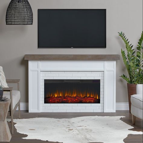 Real Flame Cravenhall 64" Landscape Electric Fireplace by Real Flame | Wayfair White Electric Fireplace, Electric Fireplace Mantle, Best Electric Fireplace, Rustic Mantel, Electric Fireplace Tv Stand, White Fireplace, Electric Fireplace Insert, Wood Mantels, Traditional Fireplace