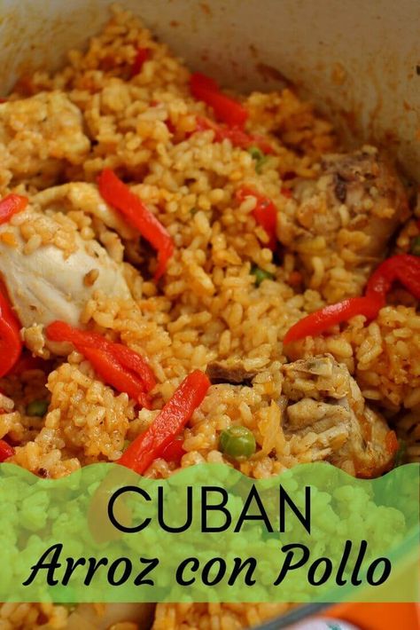 Arroz con Pollo (Chicken and Rice) Dominican Chicken And Rice Recipes, Cuban Chicken And Rice, Carribean Chicken And Rice, Cuban Arroz Con Pollo, Spanish Chicken And Rice Arroz Con Pollo, Chicken Arroz Caldo, Cuban Chicken, Honduran Recipes, Pollo Recipe