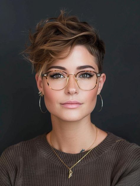 Explore Pixie Haircut Trends for 2024 Pixie Haircut And Glasses, Pixie With Long Top, Short Haircuts 2024 Trends, Haircolors Trends 2024, Short Haircut Undercut, Pixie Color Ideas, 2024 Pixie Trends, Women’s Short Haircuts Pixie, Light Brown Pixie Haircut