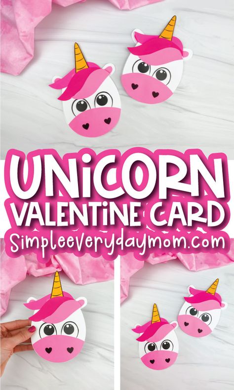 Unicorn Valentine Cards, Valentine Card Crafts, Valentine Template, Diy Valentines Cards, Unicorn Card, Homemade Card, Diy Valentine's Day, Unicorn Valentine, Valentine's Day Crafts For Kids