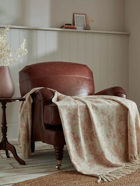 Laura Ashley Lloyd Throw, Plaster Pink Trail Design, Pink Throw, Pink Throws, Natural Mattress, Wardrobe With Dressing Table, English Design, House Beds, Country Living Room, Ottoman Bed