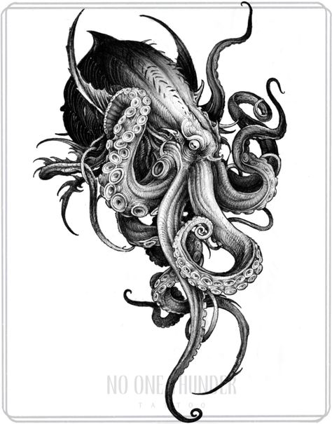 Dark Octopus Tattoo, Squid Tattoo Design, Compas Tattoo, Fantastic Tattoo, Kraken Tattoo, Squid Tattoo, Octopus Tattoo Design, Reaper Tattoo, Octopus Squid