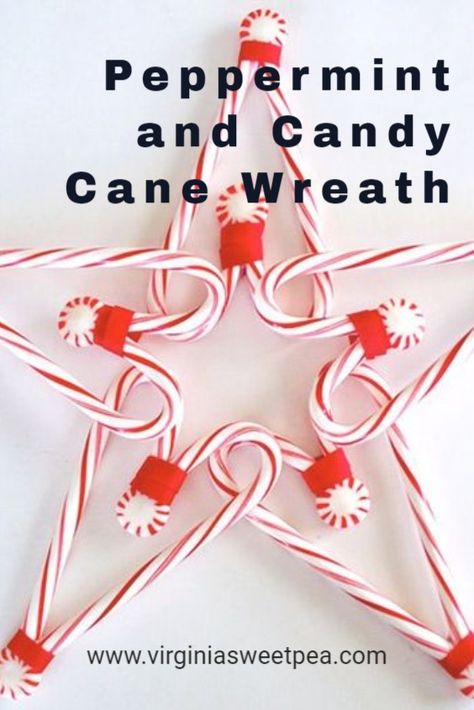 Peppermint and Candy Cane Wreath - Learn how to make a Christmas wreath using candy canes and peppermint candies. This wreath is a fun craft and it's a great Christmas decoration. via @spaula Peppermint Candy Crafts, Candy Cane Wreaths, Candy Wreath Christmas, Christmas Candy Crafts, Candy Cane Crafts, Peppermint Candies, Snowman Crafts Diy, Candy Cane Decorations, Candy Wreath