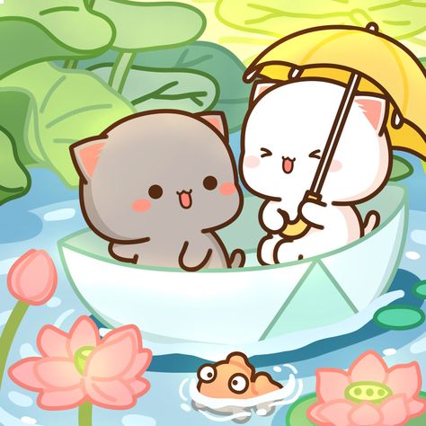 Peach Goma, Boat Drawing, Cat Emoji, Chibi Cat, Paper Boat, Cute Animal Drawings Kawaii, Cute Doodles Drawings, Cute Love Pictures, Anime Cat